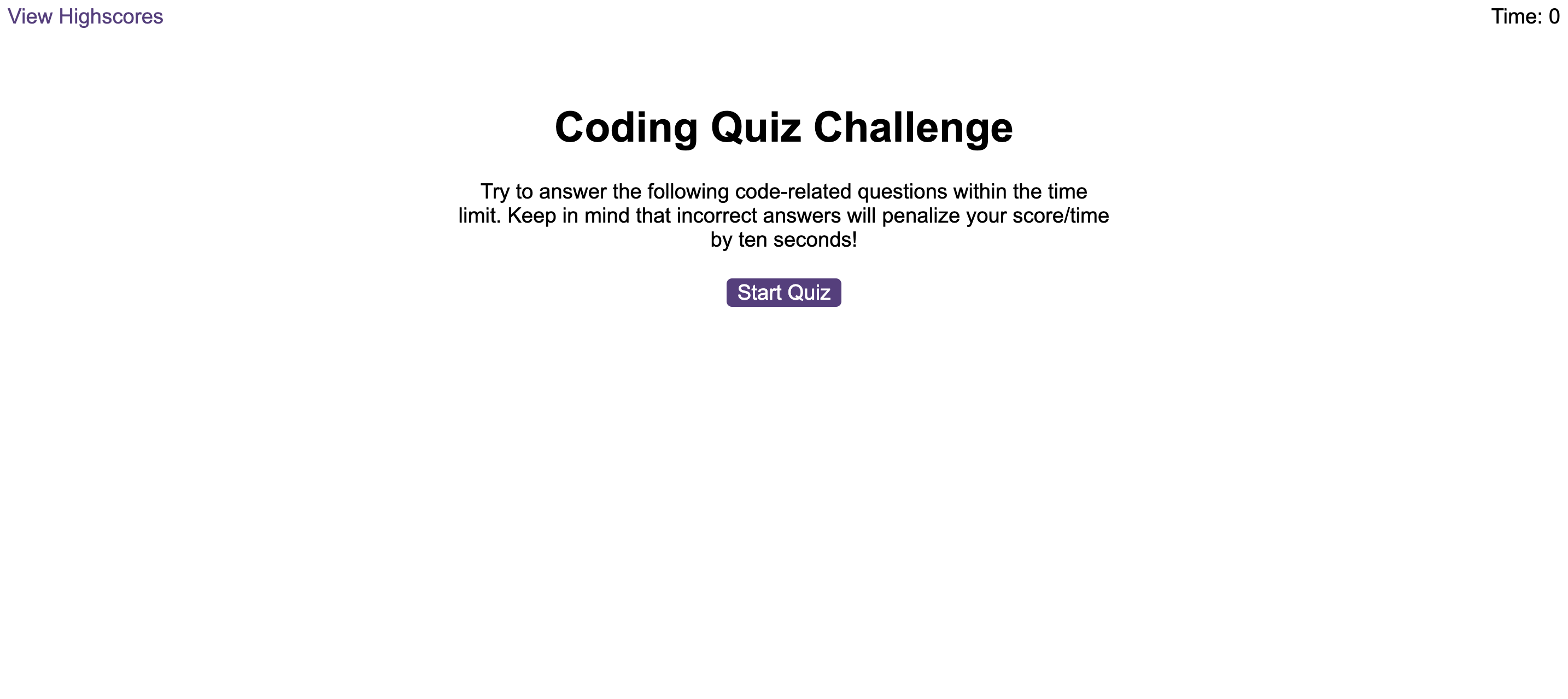 Coding quiz application UI